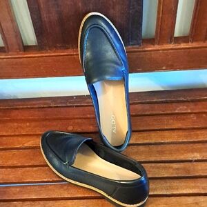 Aldo Black Loafers with Brown Trim